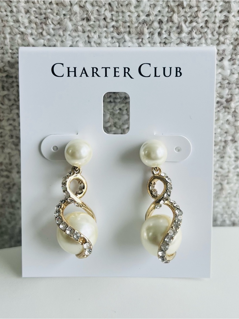 Charter Club Gold-Tone Pavé & Imitation Pearl Drop Earrings